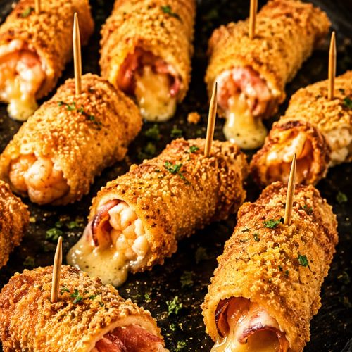 Gambas con bacon y queso